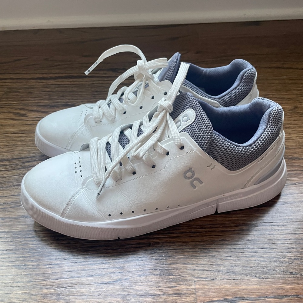 On Running Women's White Sneakers with Gray Mesh Collar